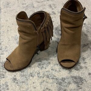 Open toe suede booties